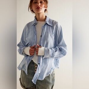 Free People We The Free Indigo Skies striped long sleeve shirt M
